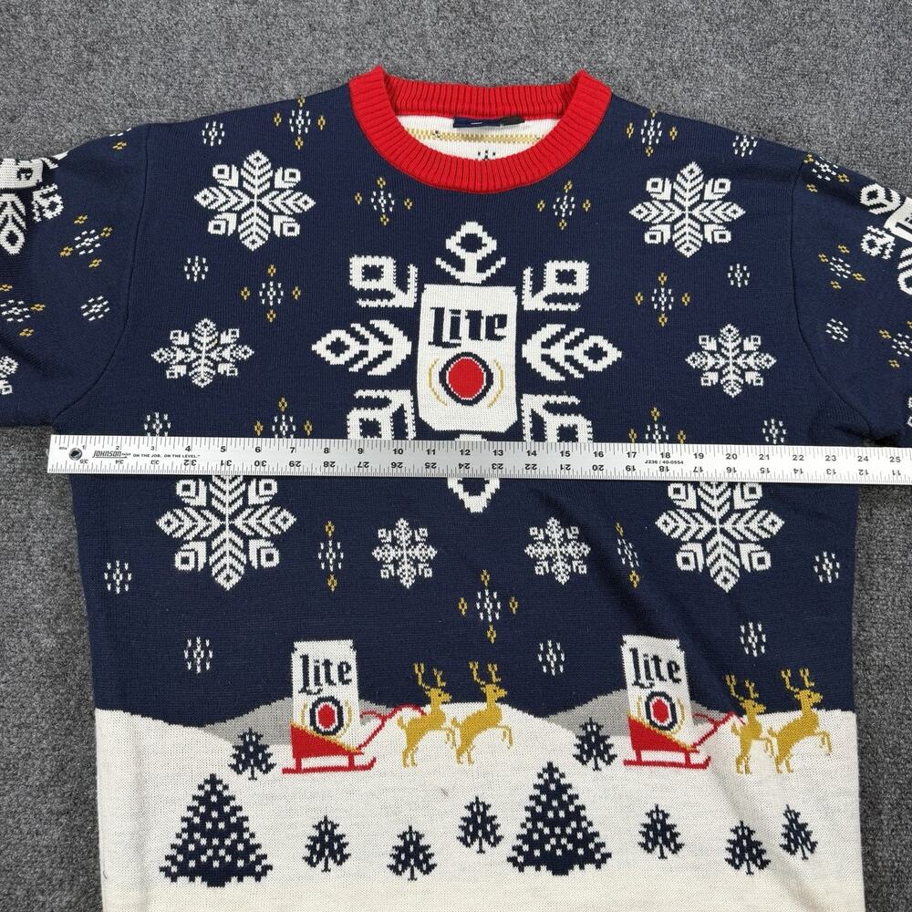 Miller Lite Ugly Christmas Sweater XL Snowflake Reindeer Beer Can Holiday Knit - Picture 6 of 9